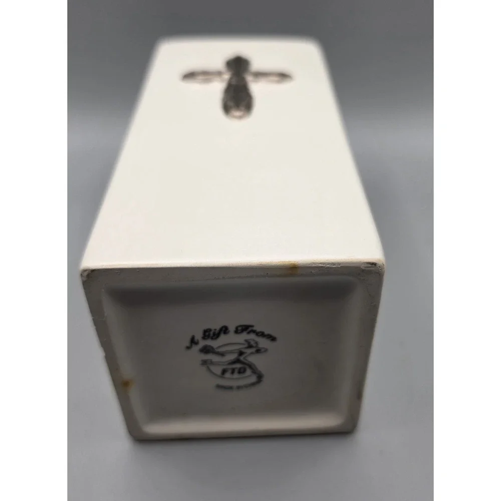 FTD Ceramic Cross Vase White Silver Religious Christian Floral Container 7